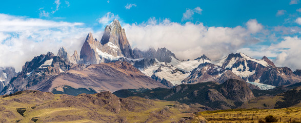 Panorama with Fitz Roy mountain at Los Glaciares National Park