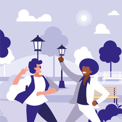 interracial dancers couple in the park