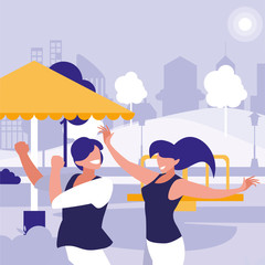 young couple dancing in the park characters