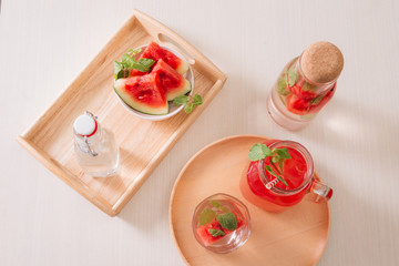 Watermelon drinks on the white background