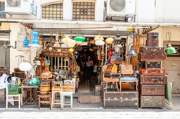 Shuk hapishpeshim flea market - suitcases and lighting fixtures, Jaffa, Tel Aviv, Israel