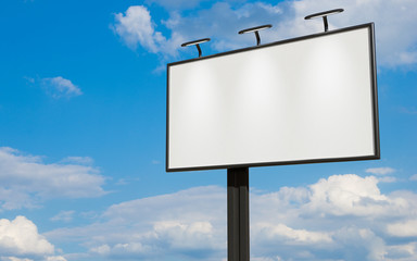 3D rendering of blank billboard (empty advertisement) with clouds. Empty mockup template