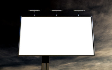 3D rendering of blank billboard (empty advertisement) with clouds. Empty mockup template