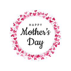 Fototapeta na wymiar Happy Mother's Day lettering poster with wreath made from hearts. 
