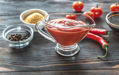 Barbecue sauce in gravy boat