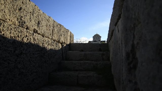 Ruins of Chersonesus - ancient Greek town near modern Sevastopol. St. Vladimir's Cathedral. UNESCO World Heritage Site. Crimea, Russia.