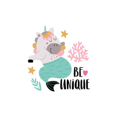 Cute magical unicorn illustration with text