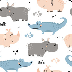 Funny kids background with African animals