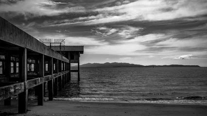 Printed roller blinds Black and white seascape thailand satun pier black and white sunset