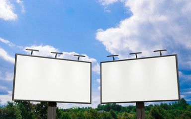 3D rendering of blank billboard (empty advertisement) with clouds. Empty mockup template