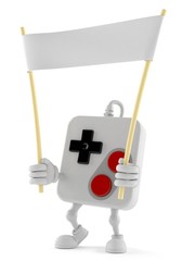 Gamepad character holding blank banner