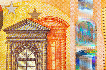 Fünfzig Euro Geldschein Detail mit Hologramm, Währung Deutschland Europa