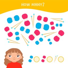 Counting educational children game, math kids activity sheet. How many objects task. Vector illustration cute child. 