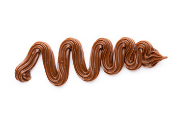 Chocolate cream isolated on white background. Flat lay.