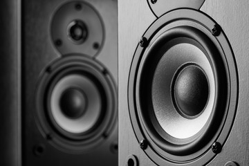 Dark color music speakers. Loud listening music. © Alexander