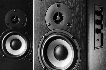 Dark color music speakers. Loud listening music. © Alexander