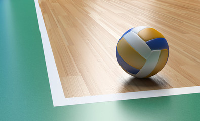 Volleyball on Wooden Court Floor Corner