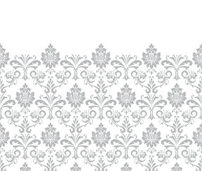 Floral pattern. Vintage wallpaper in the Baroque style. Vector background. White and grey ornament for fabric, wallpaper, packaging. Ornate Damask flower ornament.