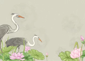 Illustration / Hintergrund mit Kränen und Lotusblumen © Hmarka