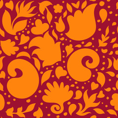 Vector colorful paisley print with abstract flowers. Indian motif ornament