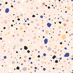 Terrazzo seamless pattern. Colorful vector background with abstract print. Ornament for fabric and interior design