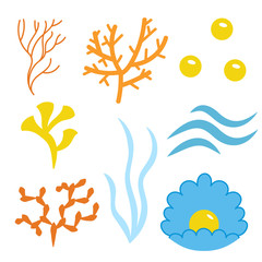 algae and corals set of silhouettes