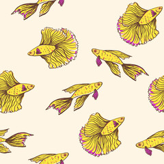 seamless pattern with beautiful fish. Vector embroidery for fashion textile and fabric
