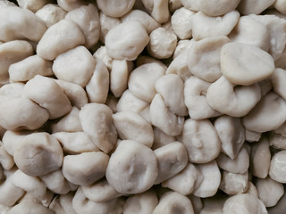 Top view of boiled fish balls with food snack, Thailand street food.