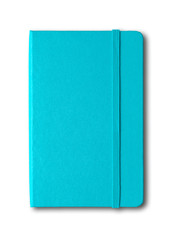 Aqua blue closed notebook isolated on white