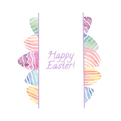 Fototapeta na wymiar Watercolor Easter frame with colorful eggs