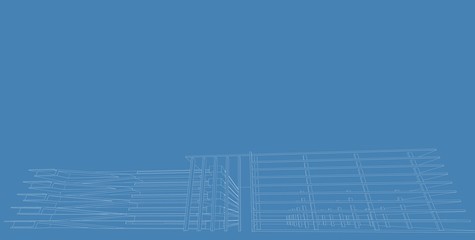 3D illustration architecture building perspective lines.