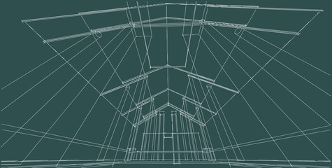 3D illustration architecture building perspective lines.