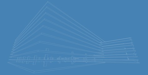 3D illustration architecture building perspective lines.