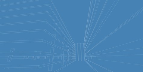 3D illustration architecture building perspective lines.