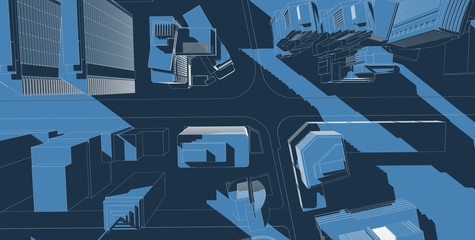 Obraz premium Architektura ilustracja 3D budowanie linii perspektywicznych.