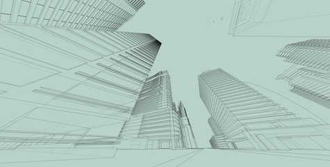 Obraz premium 3D illustration architecture building perspective lines.