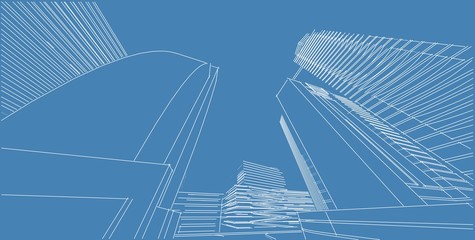 Fototapeta na wymiar 3D illustration architecture building perspective lines.