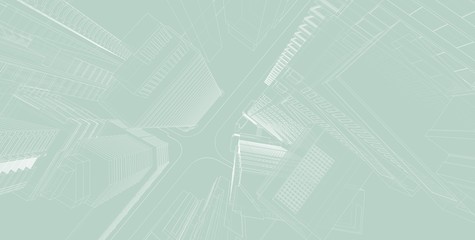 3D illustration architecture building perspective lines.