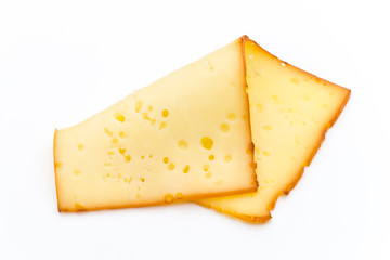 Cheese slices isolated on the white background.