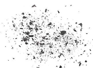 Black charcoal dust, gunpowder isolated on white background and texture, top view
