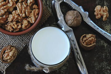 Walnut milk. Walnuts and milk. Keto drinks. Keto diet. Vegan milk. Eco food. Superfoods