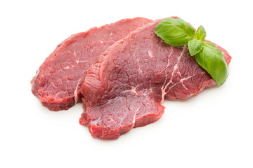 Fresh raw beef steak isolated on white.