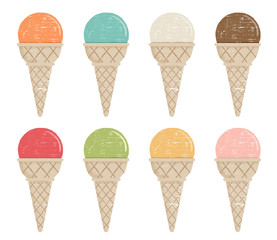 Ice cream summer flavour  flat design icons set with texture