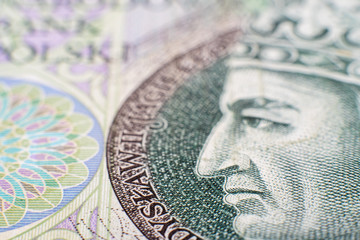 Polish Zloty banknotes (PLN) - Closeup on 100 PLN banknote. Macro shot. Focus on the lips