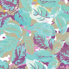 Leaves texture pattern.Watercolor floral background