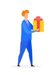 Businessman with Present Flat Vector Illustration