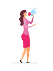 Obraz na płótnie Canvas Woman with Loudspeaker Flat Vector Illustration