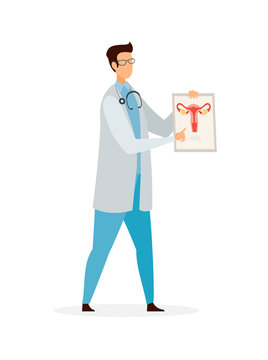 doctor showing uterus diagram, flat style clip art preview