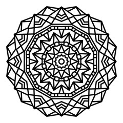 Geometric mandalas. Coloring book page. Zigzag ornament. Round element for design. Decorative ornament. Sketch for tattoo. Ethnic Fractal Mandala. Graphic element.