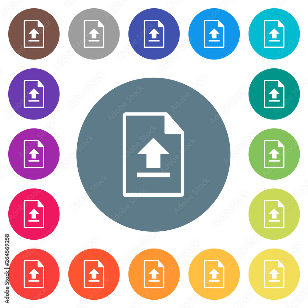 Poster upload file flat white icons on round color backgrounds